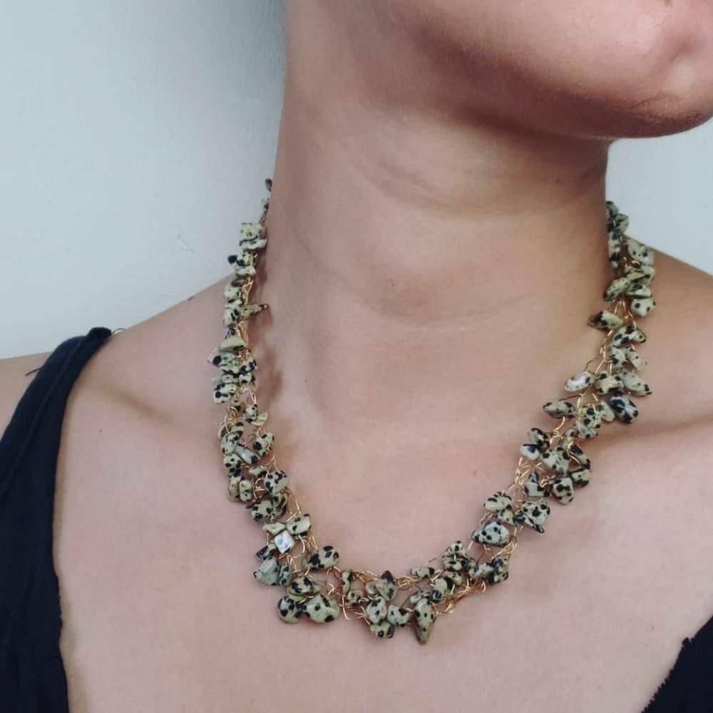 dalmatian jasper wirework necklace